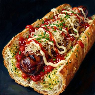 blätter teig bagett mit würst